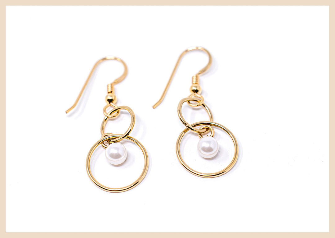 Gold Pearl Dangle Earrings