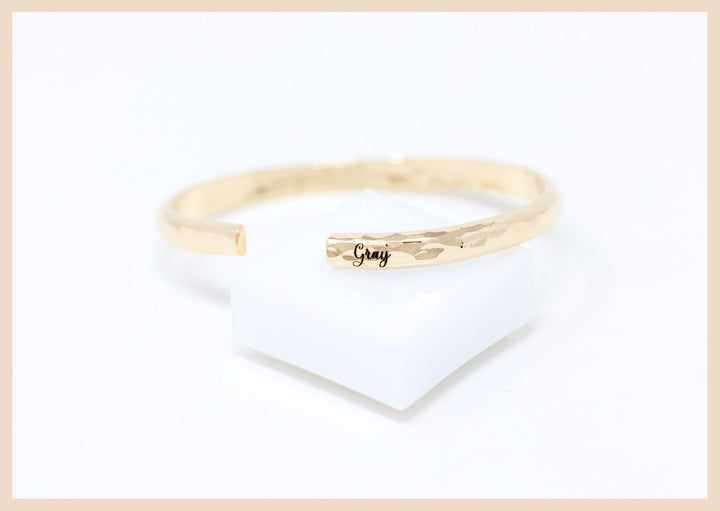 Engraved Hammered Bangle Cuff Bracelet Lexington, Kentucky Anna Shae Jewelry 