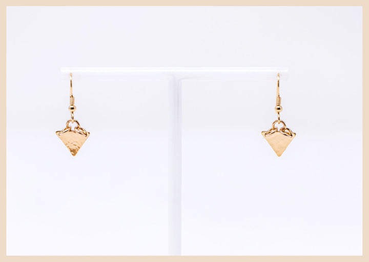 Gold Triangle Hammered Dangle Earrings handmade in Lexington, Kentucky by Anna Shae Jewelry