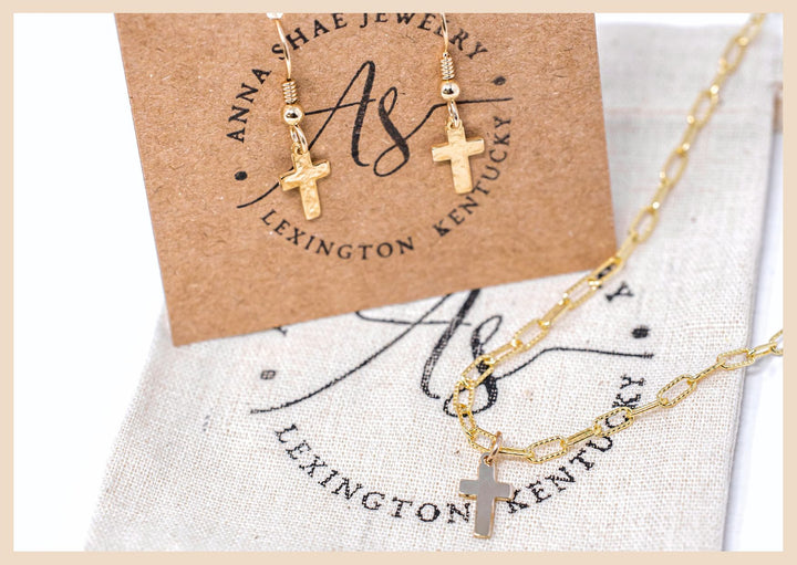 Gold Cross Necklace and Earrings