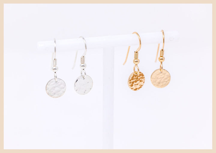 Gold and Silver Hammered Dangle Earrings