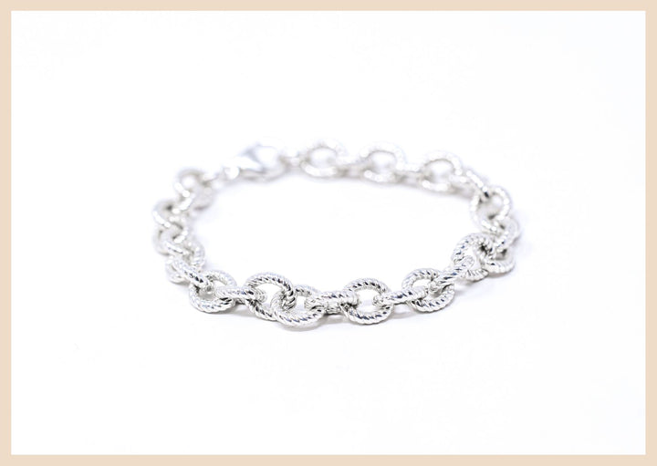 Big Oval Silver Twist Link Chain Bracelet