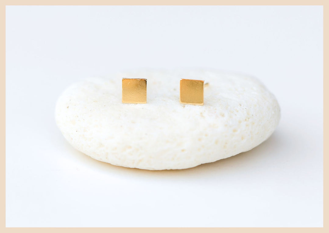 Square gold stud earrings in Lexington, Kentucky by Anna Shae Jewelry