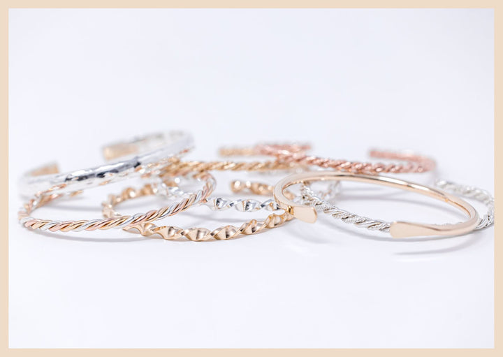 Gold, Rose Gold, and Sterling Silver Bangle Cuff Bracelets