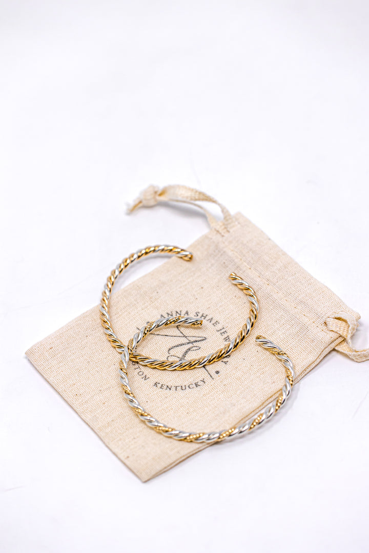 Braided Silver Harmony Bangle Cuff Bracelet (Gold Twist)