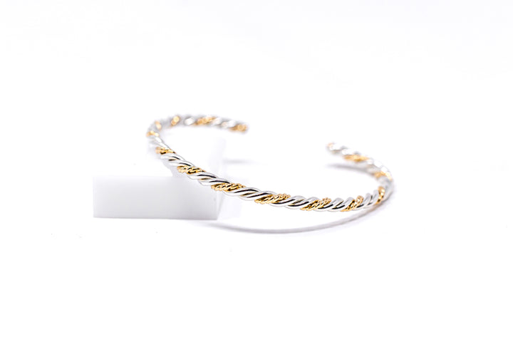 Braided Silver Harmony Bangle Cuff Bracelet (Gold Twist)