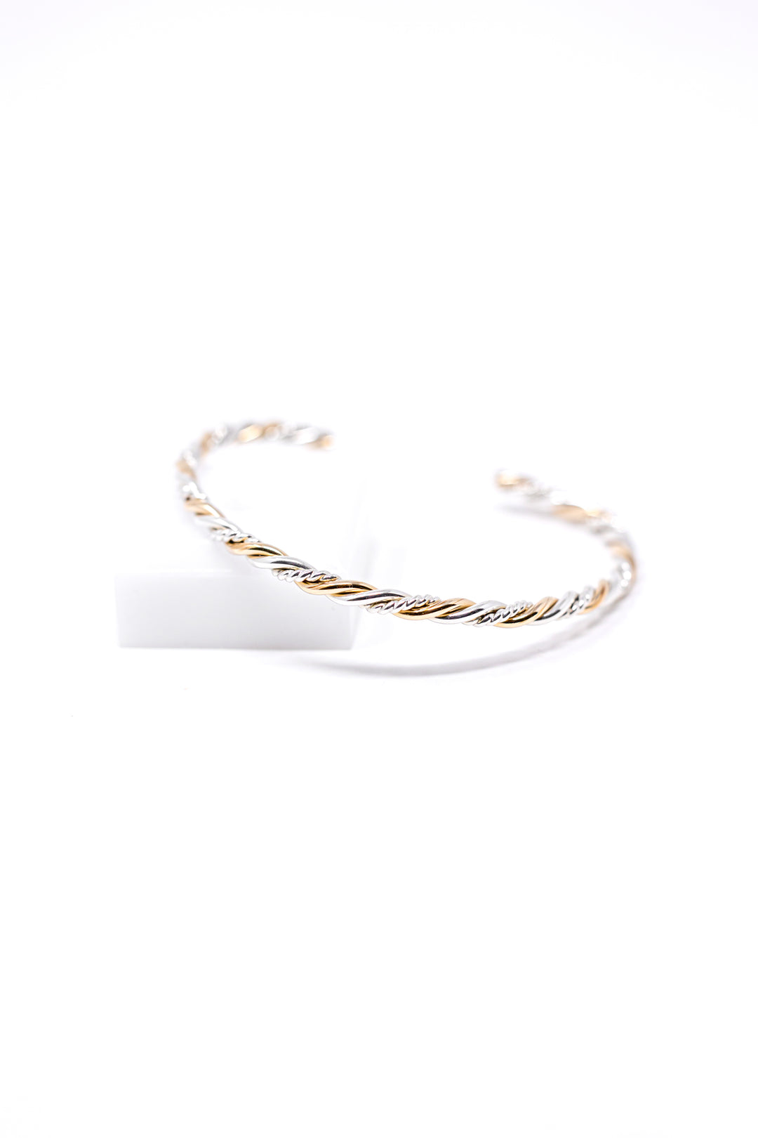 Braided Trifecta Bangle Cuff Bracelet (Gold and Silver)