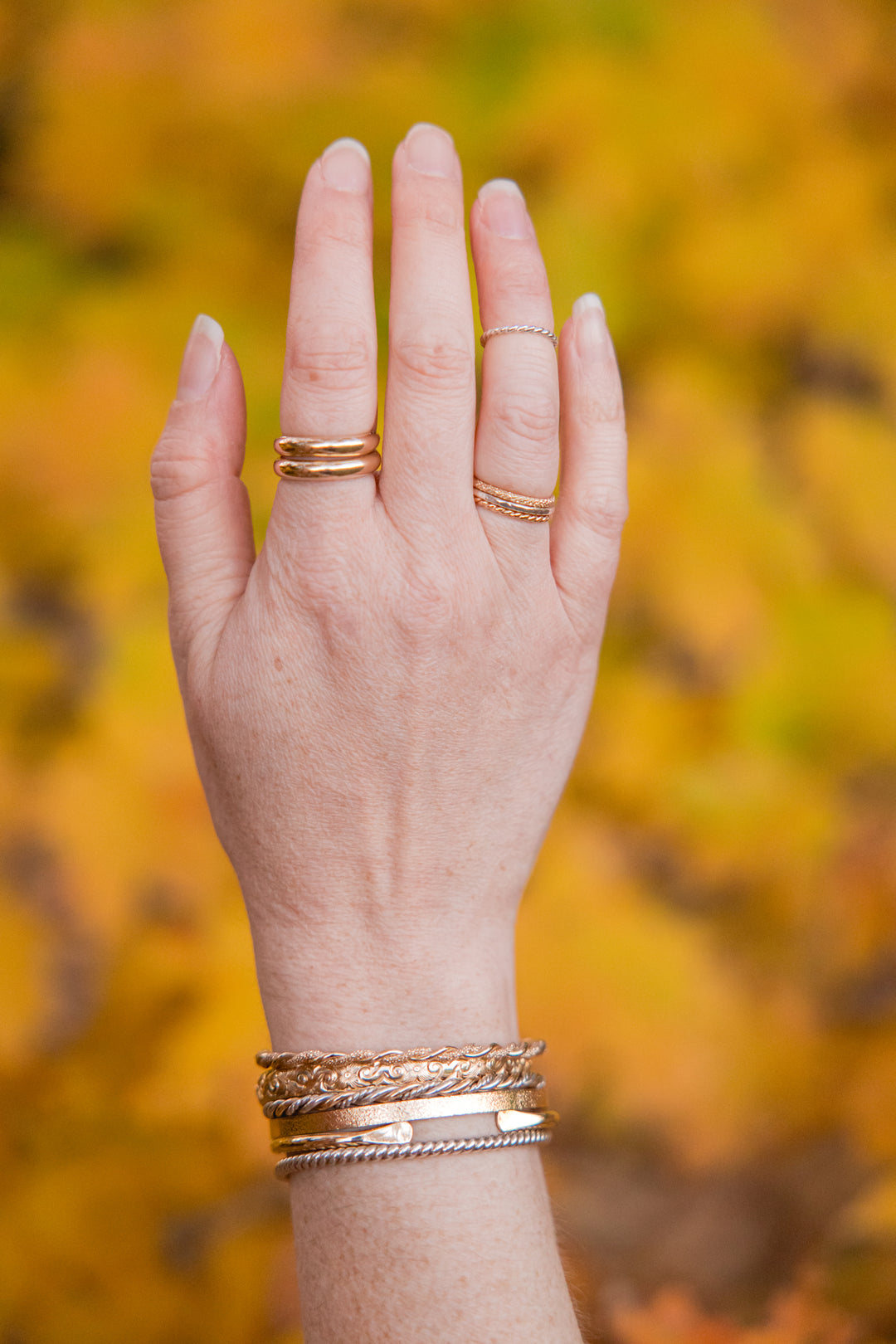 Gold and sterling silver bangle cuff stack handmade by Anna Shae Jewelry in Lexington, KY