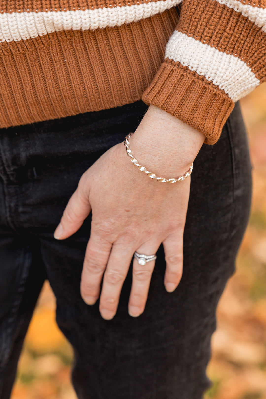 Ethereal Twist Silver Bangle Cuff Bracelet