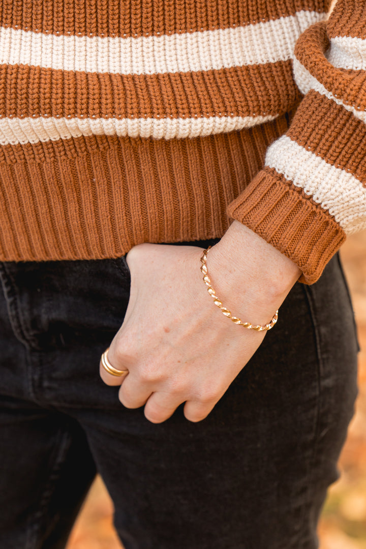 Ethereal Twist Gold Bangle Cuff Bracelet