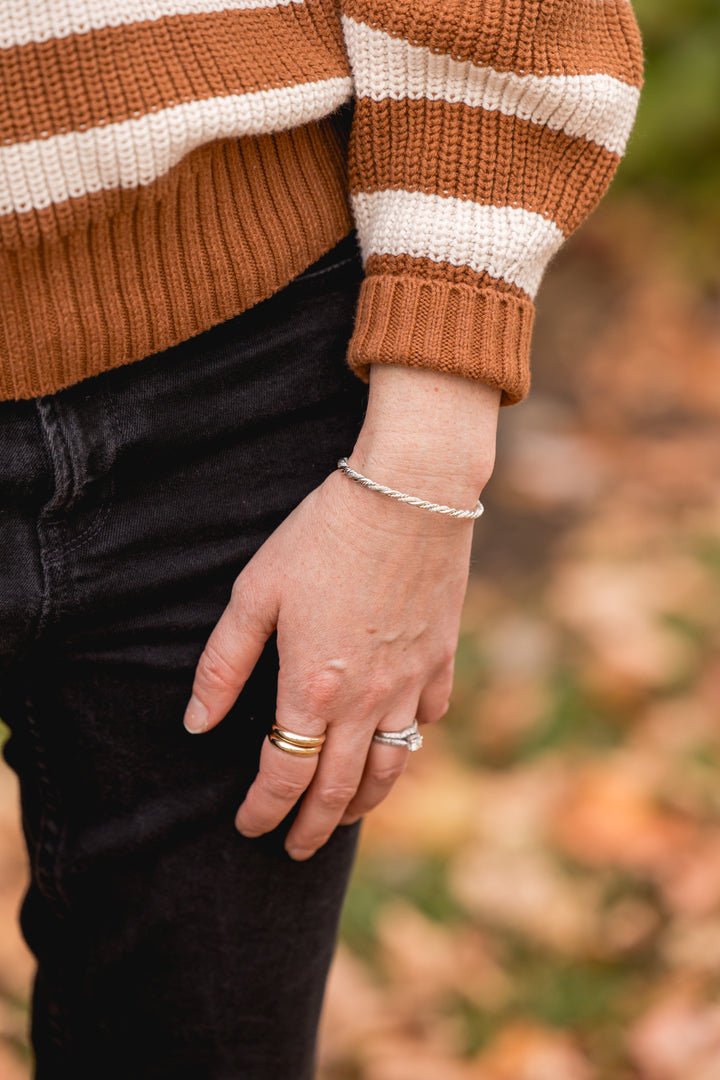 Braided Sparkly Silver Bangle Cuff Bracelet