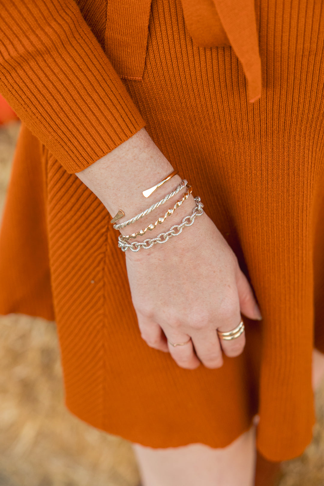 Ethereal Twist Gold Bangle Cuff Bracelet