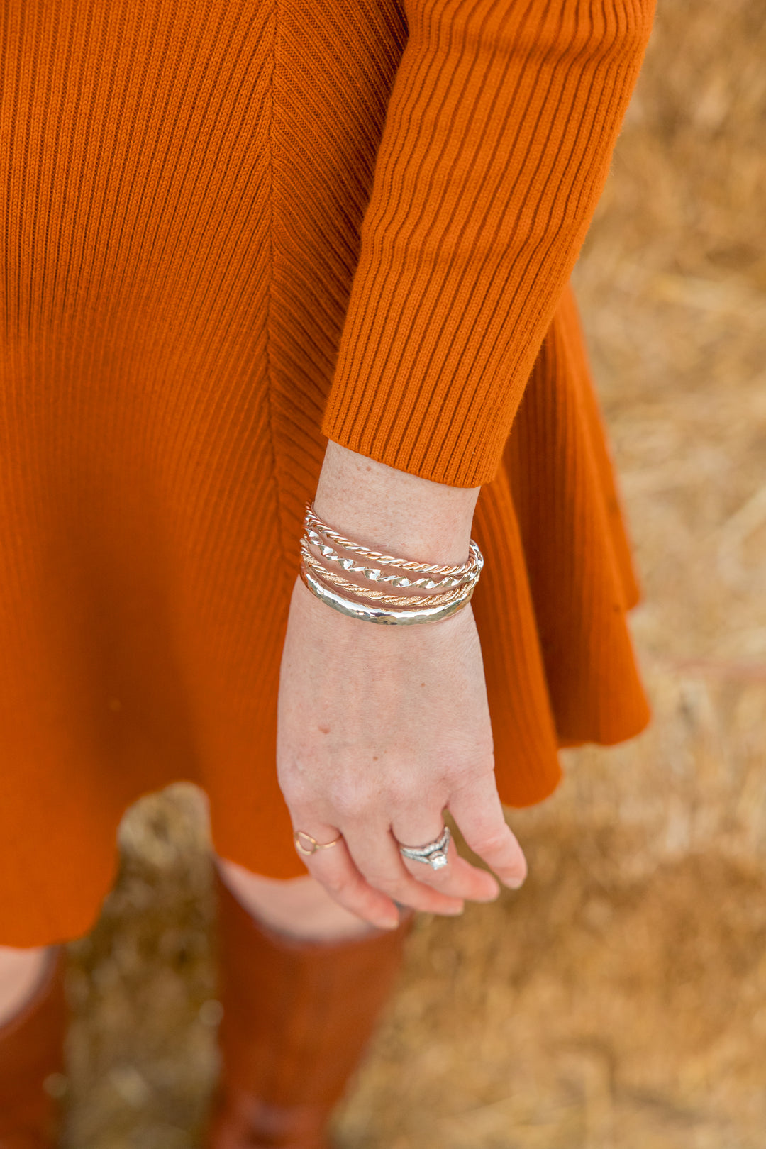 Woven Gold, Silver, and Rose Gold Bangle Cuff Bracelet