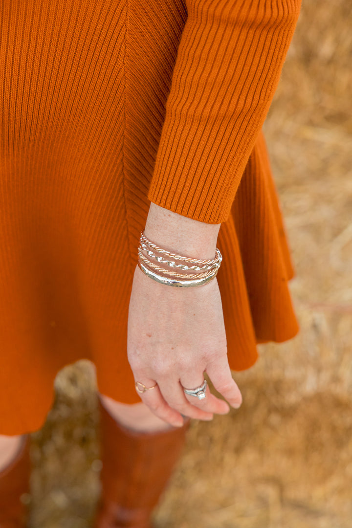 Woven Gold, Silver, and Rose Gold Bangle Cuff Bracelet