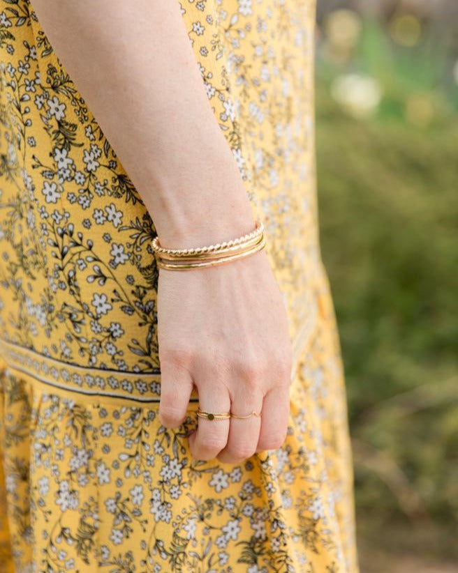 Hammered bangle cuff stack gold bracelets by Anna Shae Jewelry in Lexington, Kentucky 