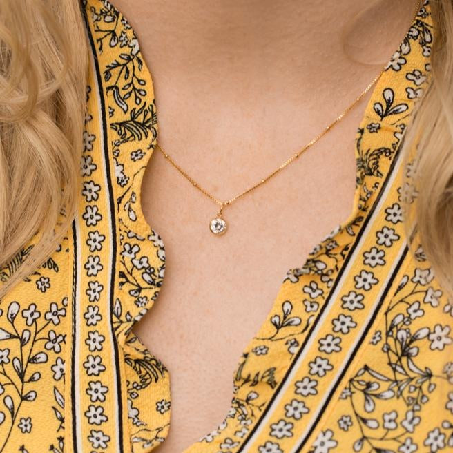 Minimalistic gold chain jewelry with a CZ cubic zirconia pendant by Anna Shae Jewelry in Lexington, Kentucky 