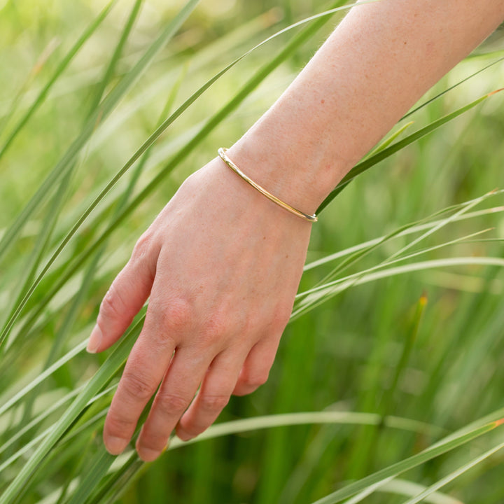 Minimalistic gold filled thin bangle cuff bracelet by Anna Shae Jewelry in Lexington, Kentucky 