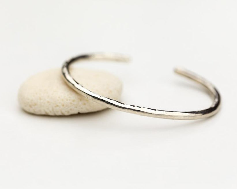 Thin hammered sterling silver bangle bracelet by Anna Shae Jewelry in Lexington, Kentucky 