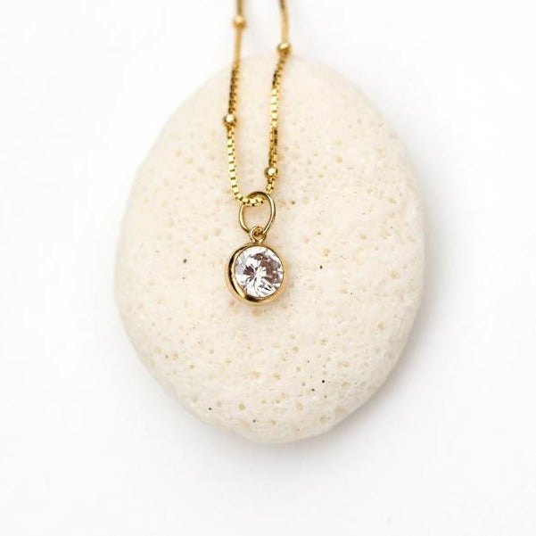 Gold bead chain with CZ cubic zirconia pendant 16 inches by Anna Shae Jewelry in Lexington, Kentucky