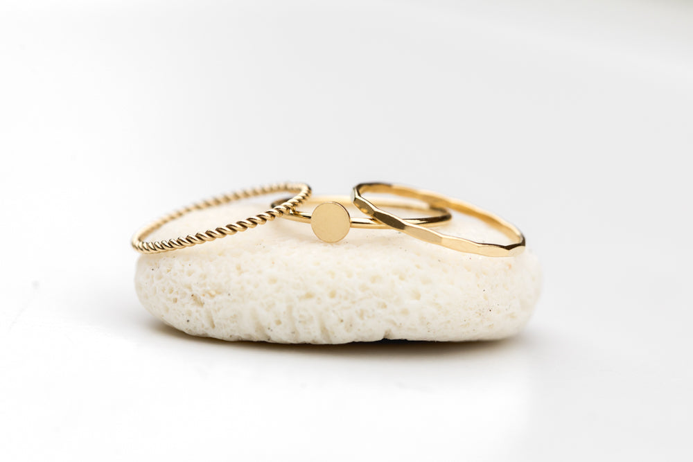 Minimalist thin gold stack rings by Anna Shae Jewelry in Lexington, Kentucky 