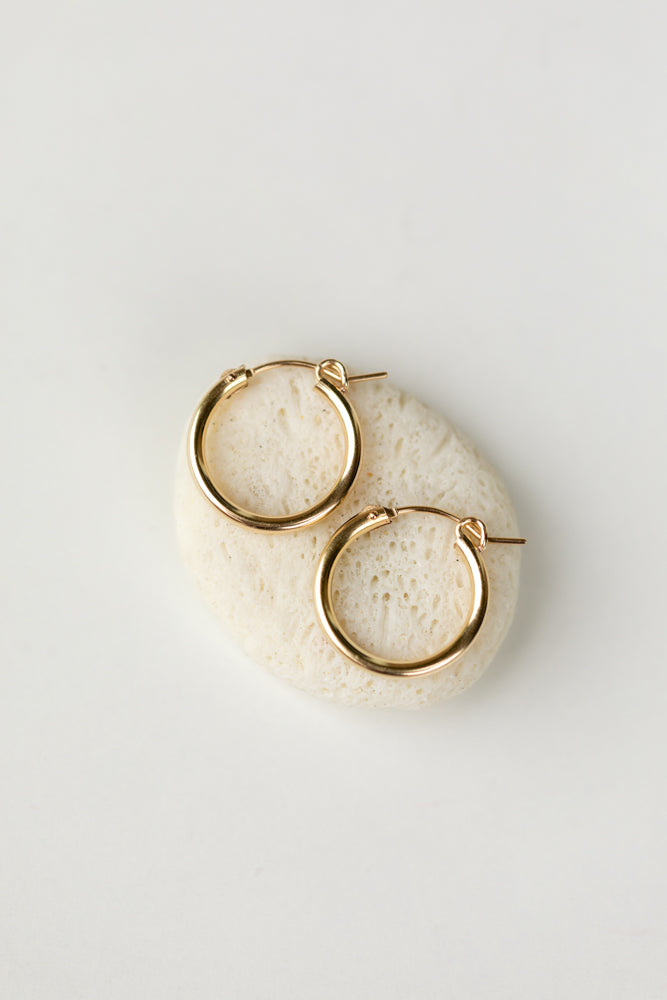 18.7mm medium gold hoops made out of gold filled metal by Anna Shae Jewelry in Lexington, Kentucky 