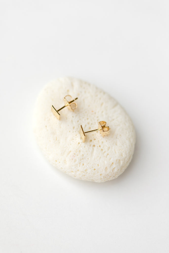Tiny gold square stud earrings by Anna Shae Jewelry in Lexington, Kentucky