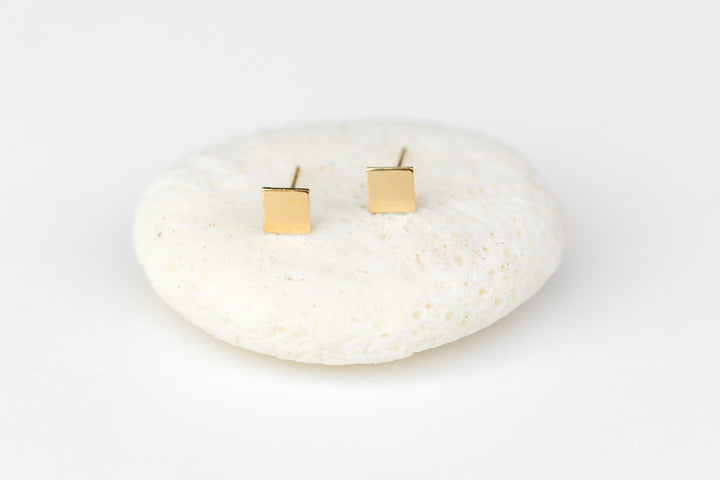 Small square gold earrings by Anna Shae Jewelry in Lexington, Kentucky 