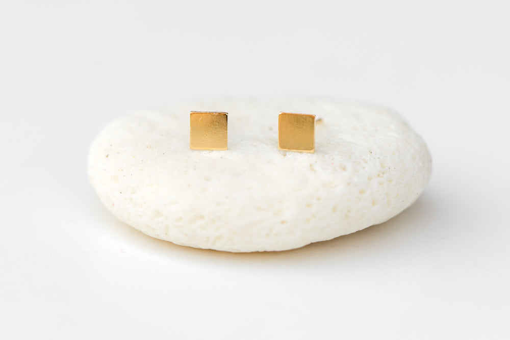 Small square stud gold earrings by Anna Shae Jewelry in Lexington, Kentucky 