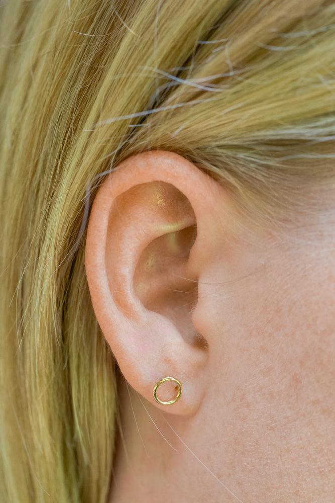 Kentucky local gift earring circle studs made out of gold filled metal by Anna Shae Jewelry in Lexington, Kentucky
