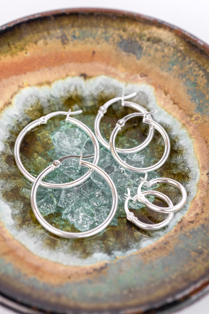 Sterling Silver Hoop Earring Jewelry in Sizes 15mm, 20mm, and 28mm in Lexington, Kentucky by Anna Shae Jewelry